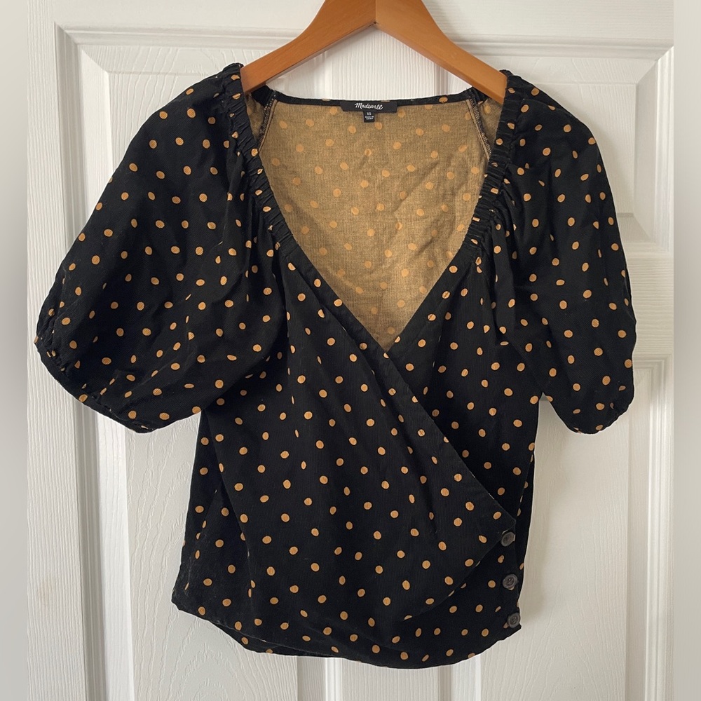 Madewell Corduroy Puff Sleeve Wrap Top Oval Dot Size XS